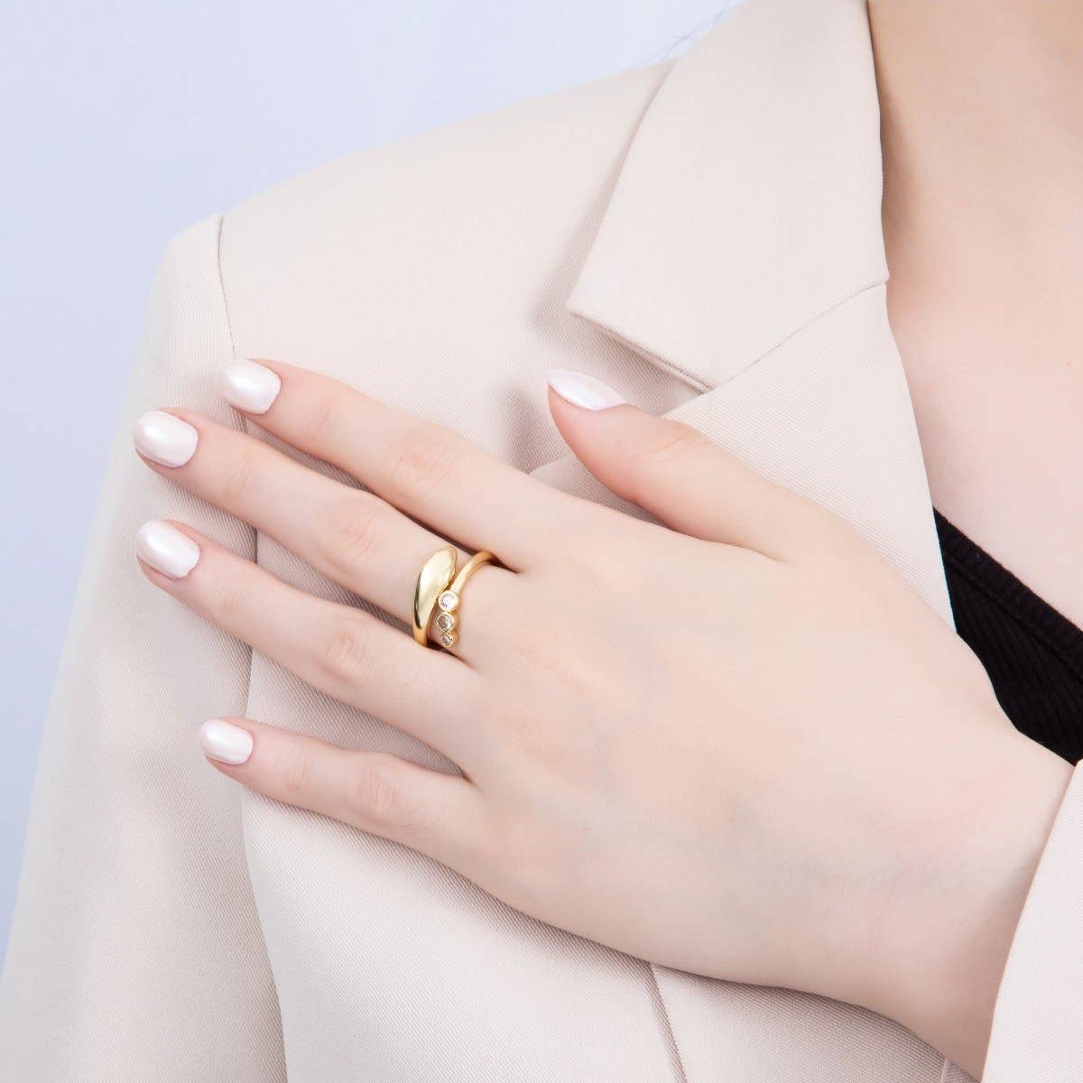 16K Gold Filled Triple CZ Dotted Round Dome Wrap Ring | Rings-00065