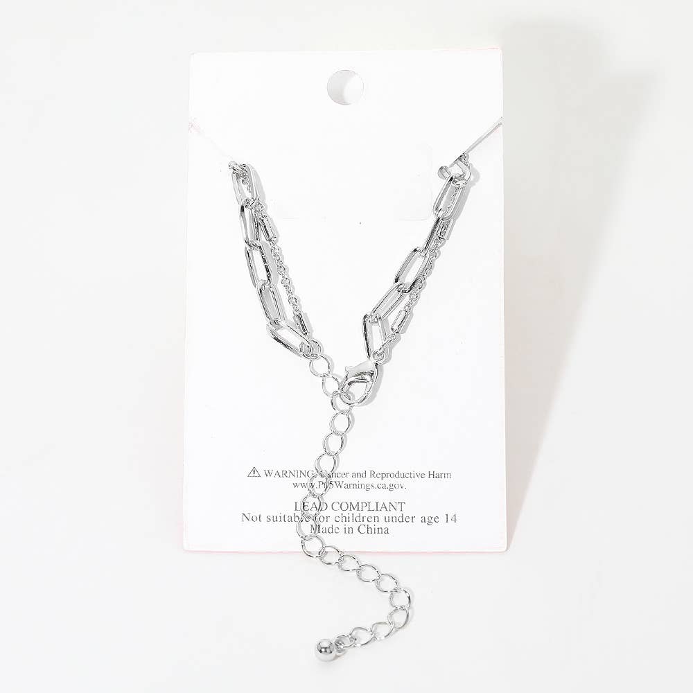 Gold Dipped Bar Paperclip Layered Chain Anklet: Gold