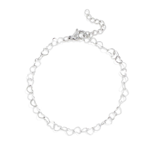 18K Gold PVD Stainless Steel Linked Heart Chain Bracelet: Stainless