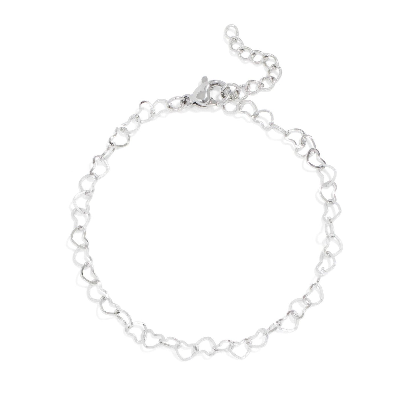 18K Gold PVD Stainless Steel Linked Heart Chain Bracelet: Gold
