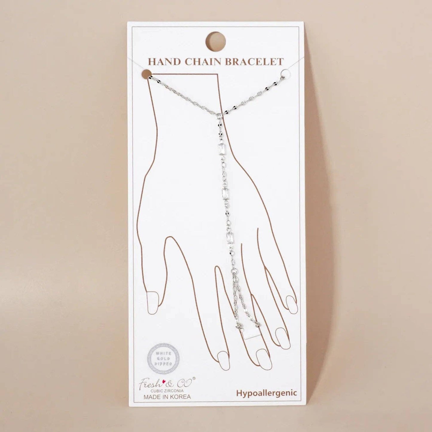 Three Rectangle CZ Accent 18K-Gold-Dipped Delicate Brass Hand-Chain Bracelet: Gold