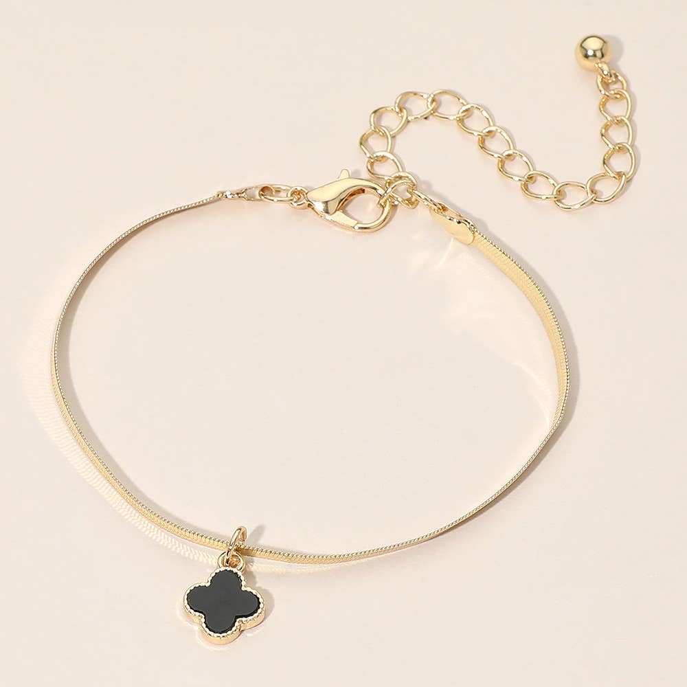 Gold Dipped Quatrefoil Charm Herringbone Chain Bracelet: Gold,Red