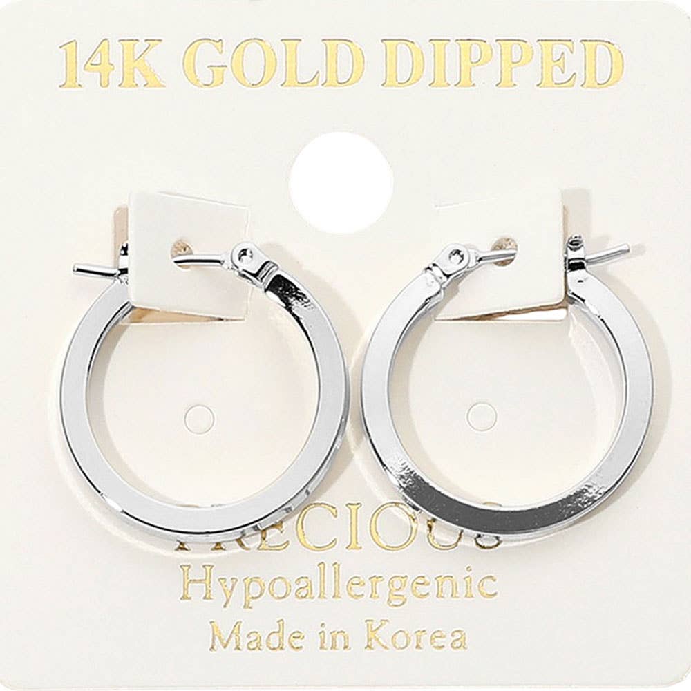 14K Gold Dipped Hypoallergenic Polished Pin Catch Hoop Earrings: Gold