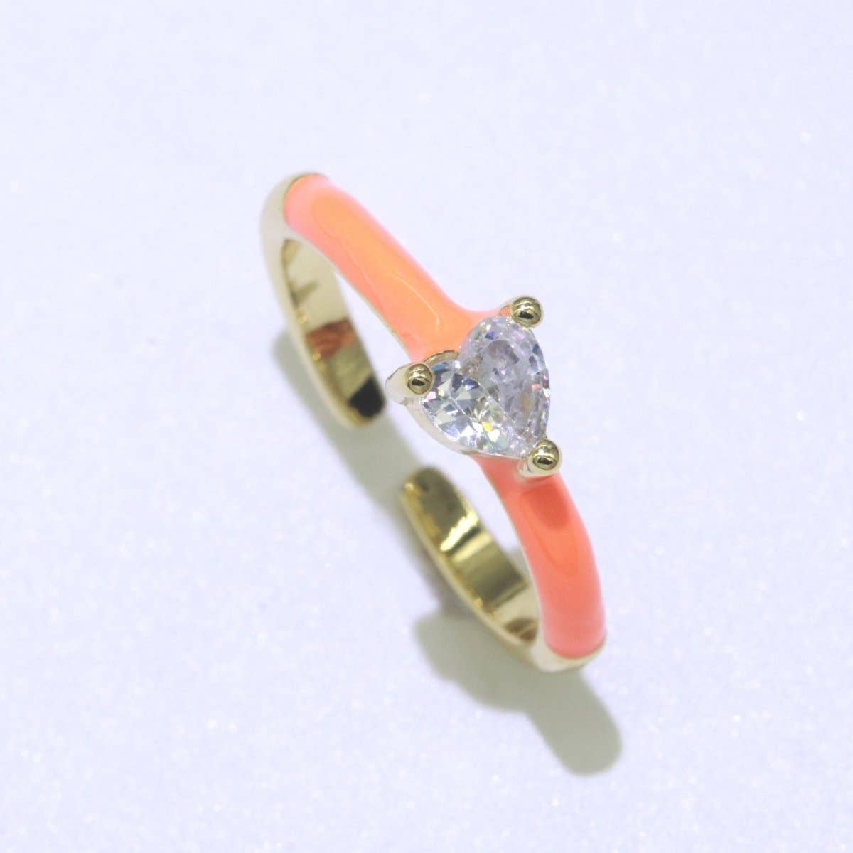 Heart Cz Ring Adjustable Gold Ring, Colorful Pastel Enamel Ring, Stackable Ring Black White Pink blue Green Ring for Women O-910~O-919: Blue