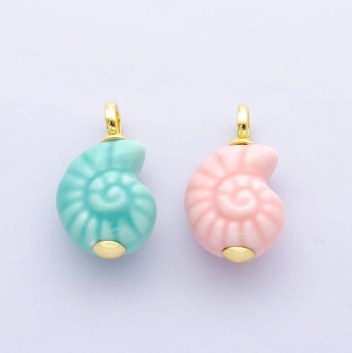 24K Gold Filled Blue, Pink Nautilus Clam Sea Shell Ceramic Drop Charm | N081: Blue