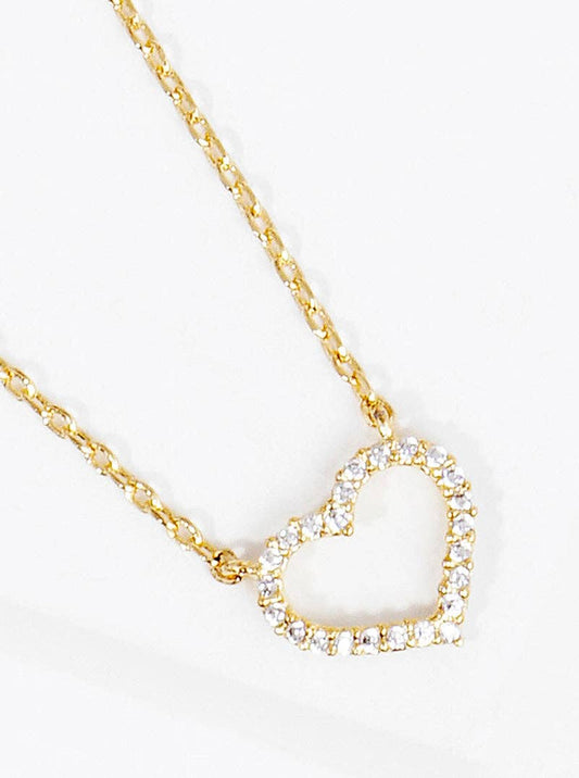 White Gold Dipped CZ Pave Heart Pendant Delicate Necklace: Gold-Crystal