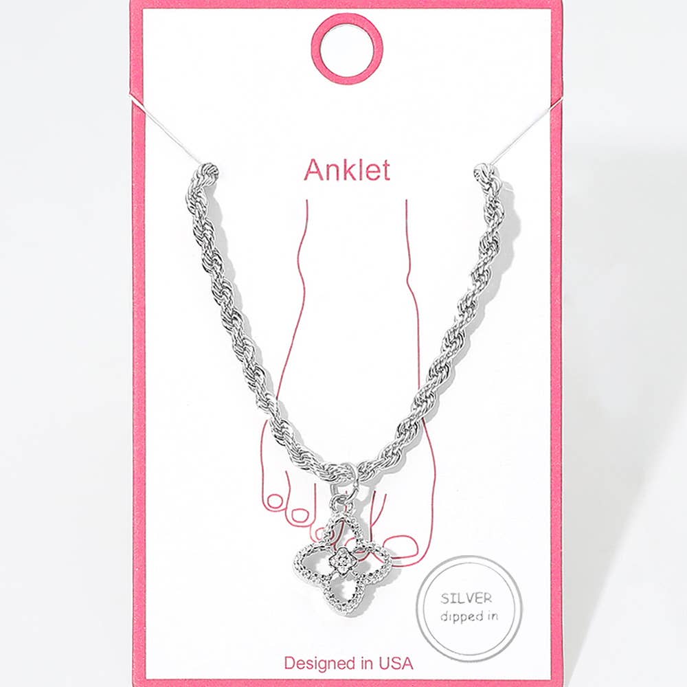 Gold Dipped Quatrefoil Charm Chain Anklet: Gold