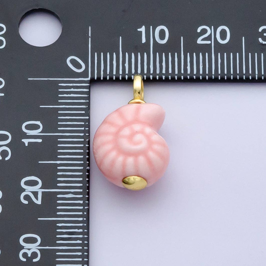 24K Gold Filled Blue, Pink Nautilus Clam Sea Shell Ceramic Drop Charm | N081: Blue