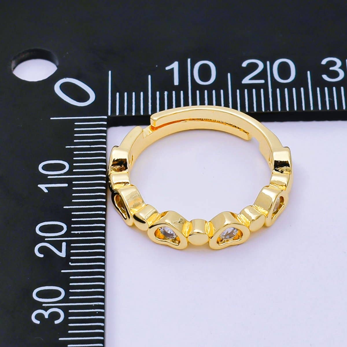 24K Gold Filled Micro Paved CZ Half-Circle Heart Adjustable Ring | O-1454