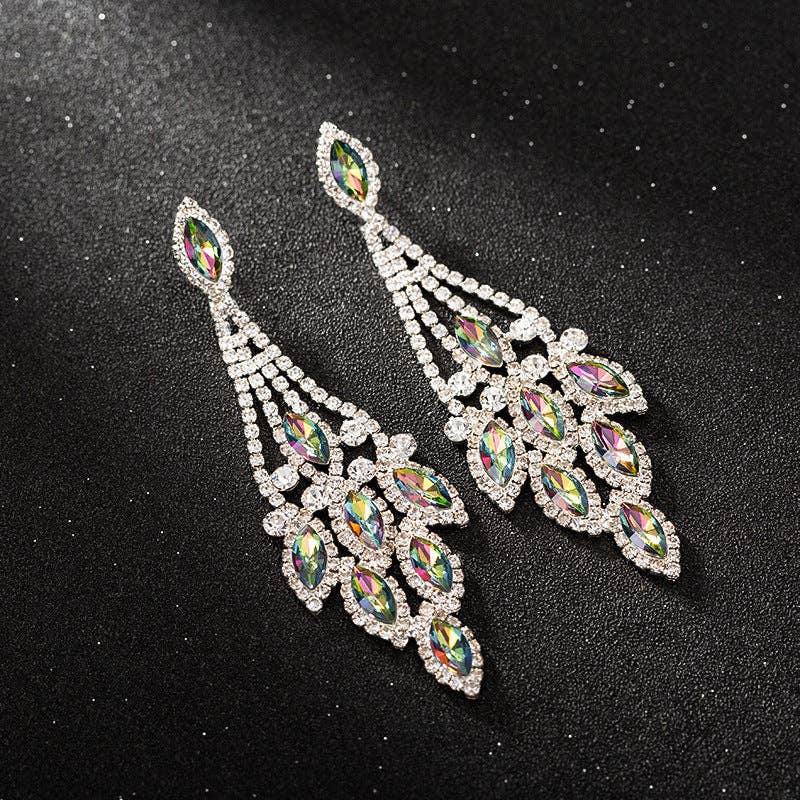 Rhinestone Tassel Earrings E7134: Gold-Multi