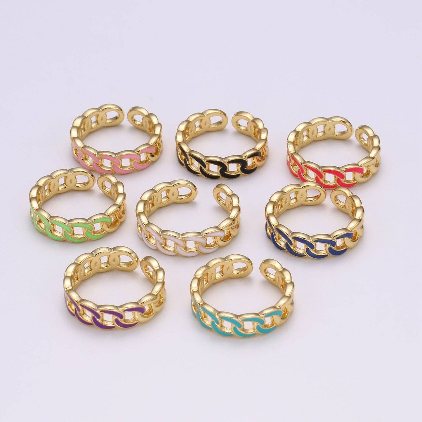1x Enamel Gold Curb Chain Ring, Statement Ring, Chunky Link Chain Ring, Stackable Ring Thick Gold Ring Open Gold Ring gift for her: White