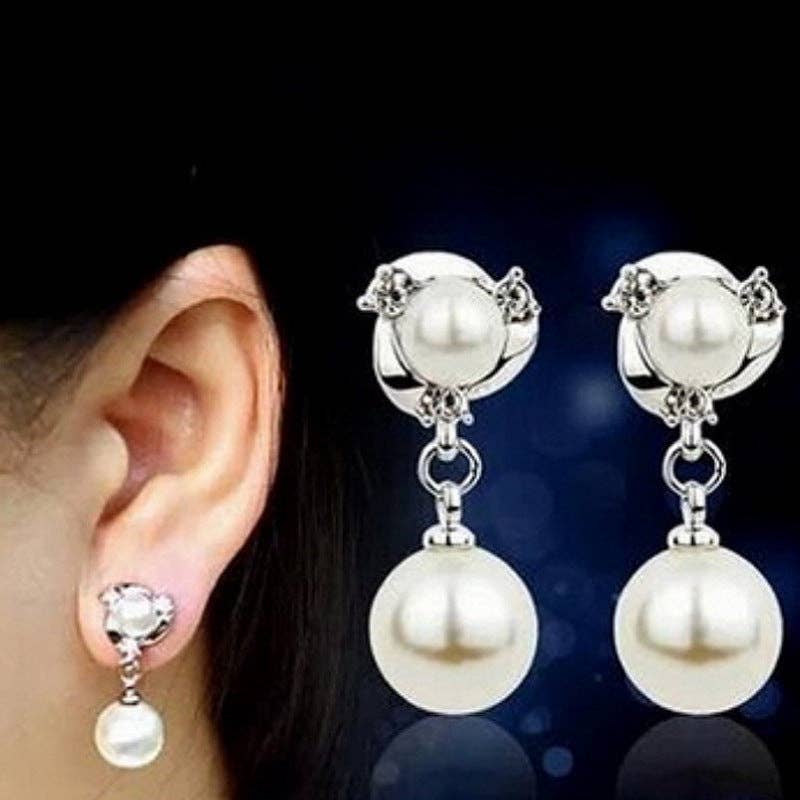 Pearl Alloy Clip On Earrings E8294: Silver
