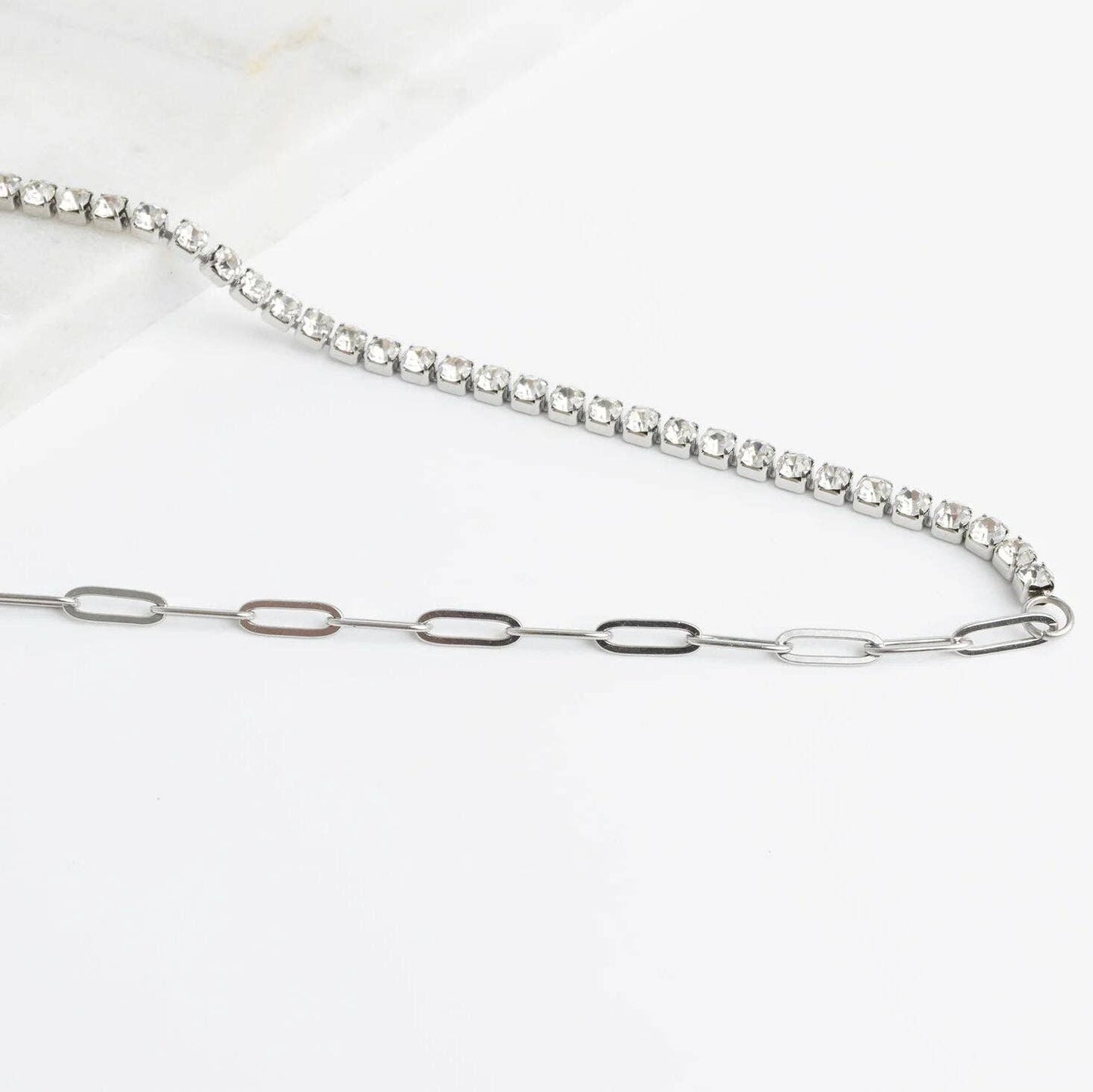 Paperclip Tennis Chain Split Necklace: Gold