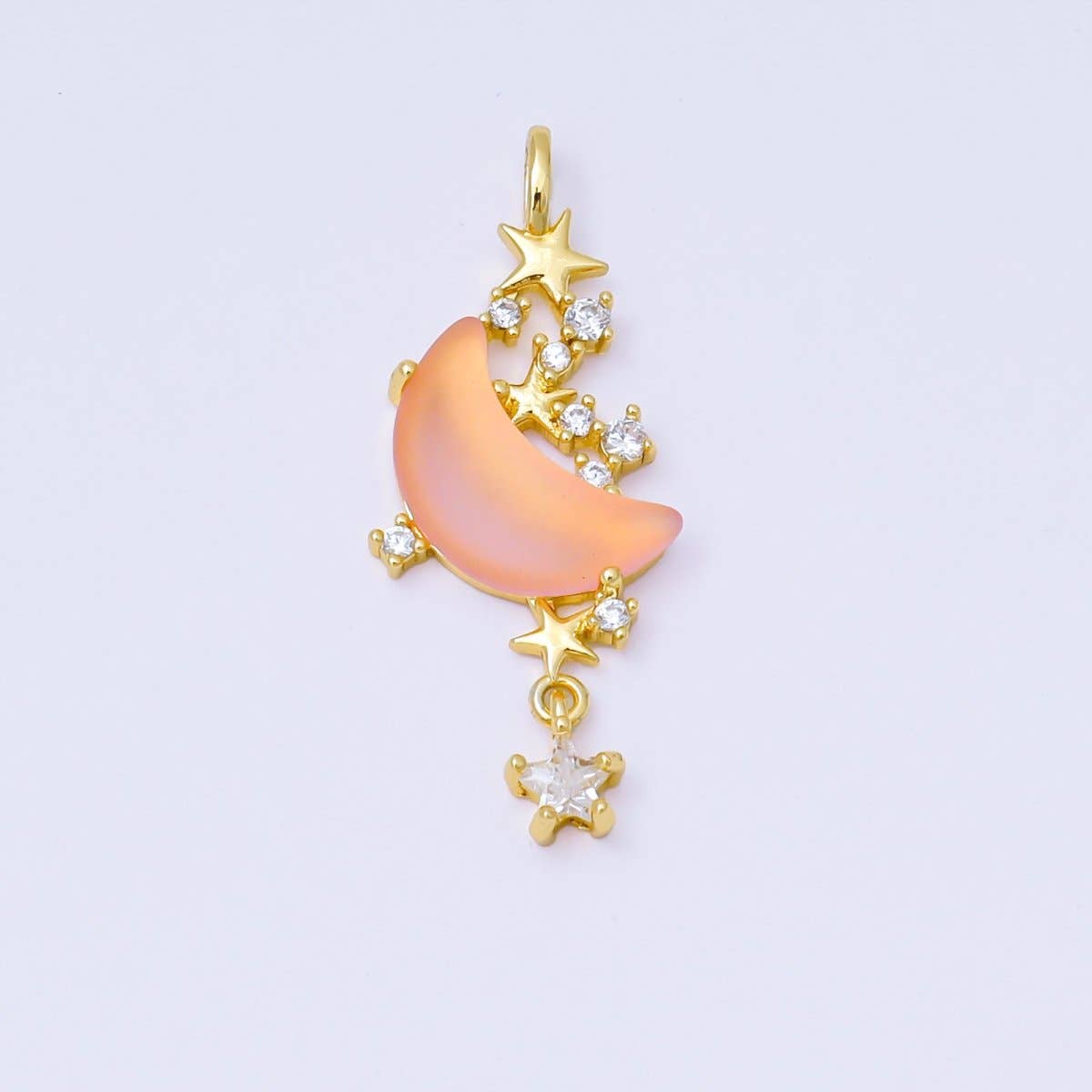 24K Gold Filled 27.5mm Micro Paved CZ Blue, Pink, Clear Stars Moonlight Set Drop Pendant | AA1628 AA1629: Blue