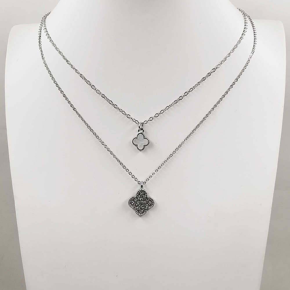 Gold Dipped Double Quatrefoil Pendant Layered Necklace: Gold,Red