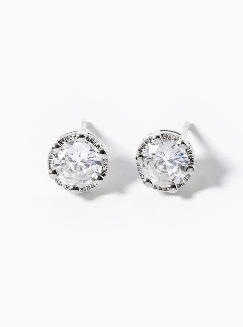 White Gold Dipped 6-Prong CZ Post Stud Earrings: Gold