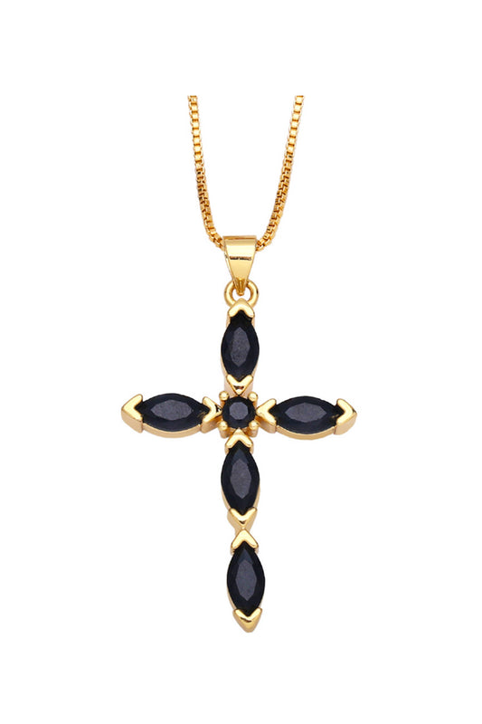 Cross Cubic Zirconia Pendant Necklace  N4764: Black