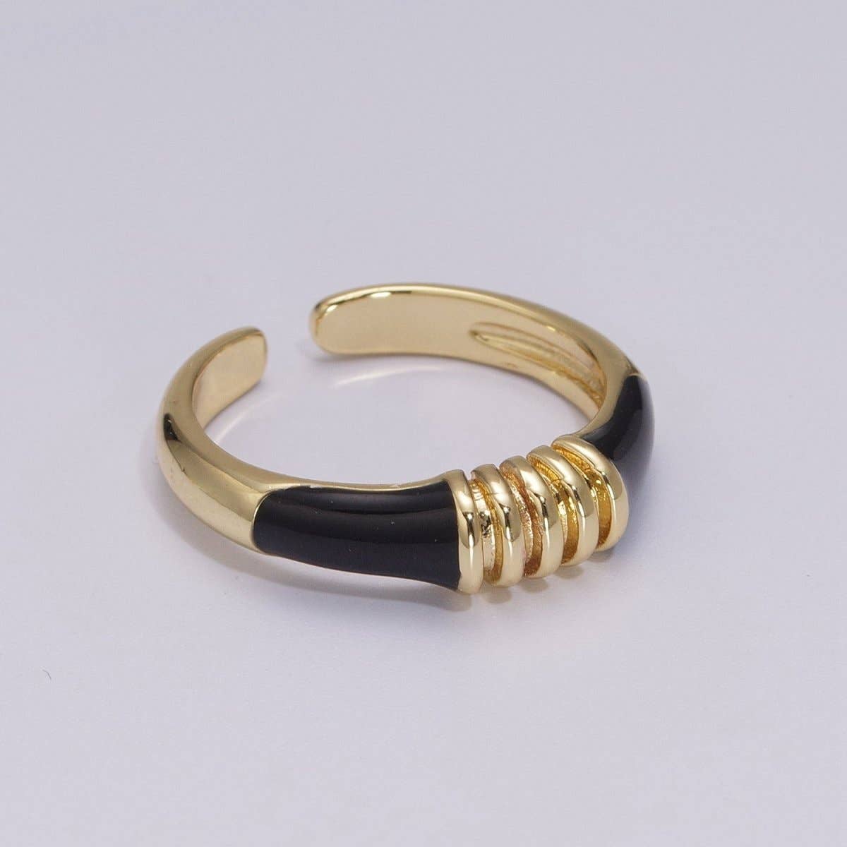 Colorful Pastel Enamel Ring • Gold Filled Multicolor Open Band • Green Pink Black White Minimalist Stackable Ring U-115~U-118: Black
