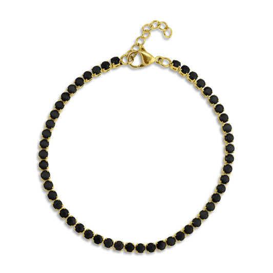 18K Gold PVD Jet Black Tennis Chain Bracelet / Anklet: 7.5"+1" / 3mm