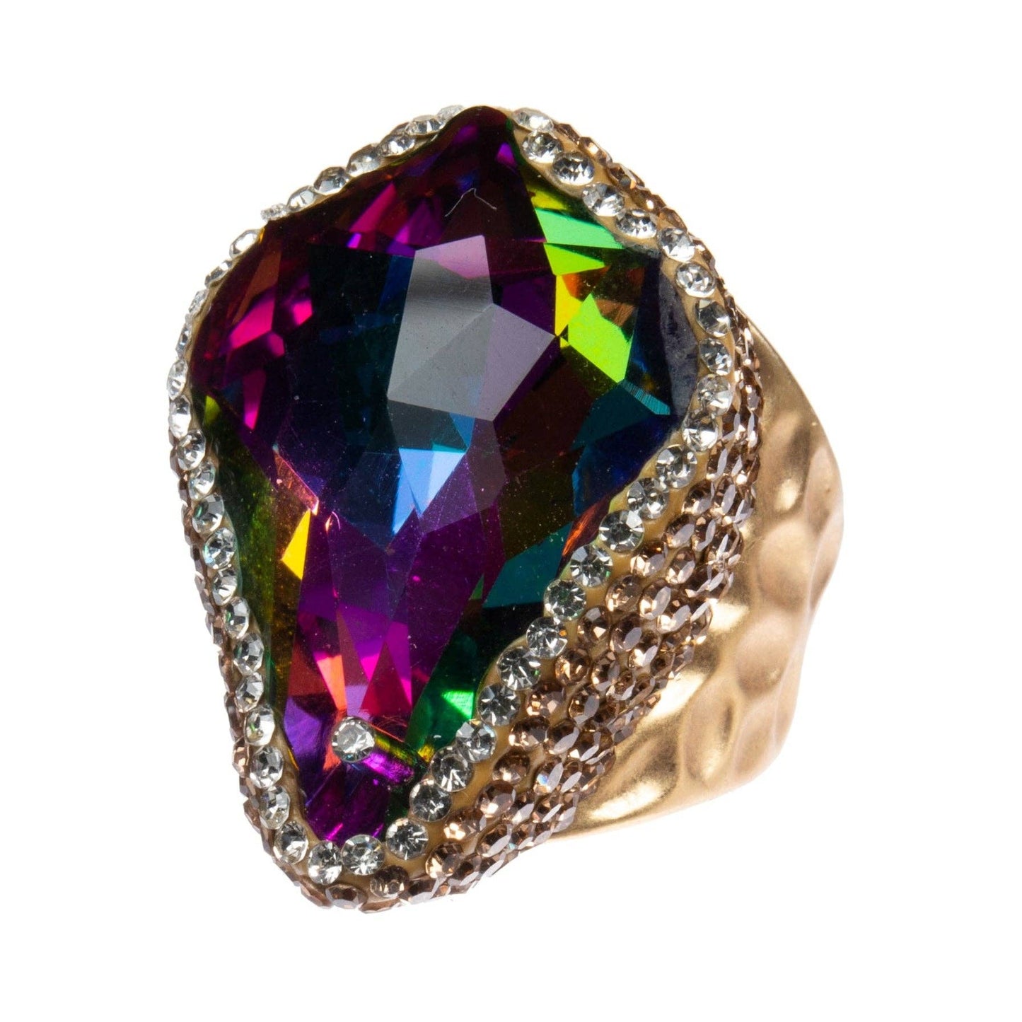 Glass Rhinestone Alloy Ring R2590-Rose Red: Gold