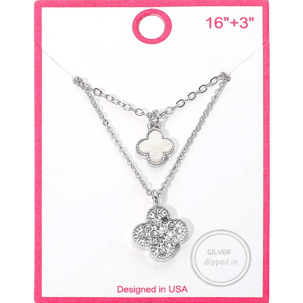 Gold Dipped Double Quatrefoil Pendant Layered Necklace: Gold,Red