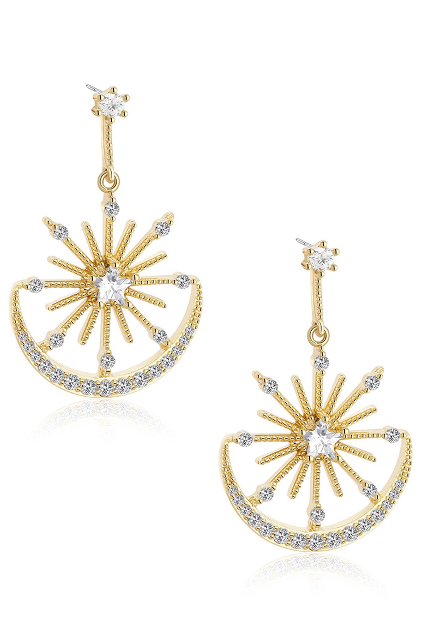 Sun Moon Rhinestone Earrings E5498: Gold