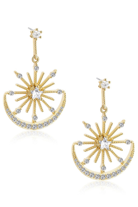 Sun Moon Rhinestone Earrings E5498: Gold