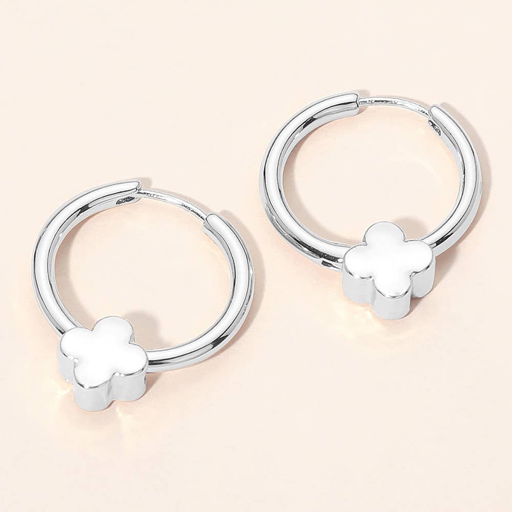 Gold Dipped Quatrefoil Accent Huggie Hoop Earrings: Gold