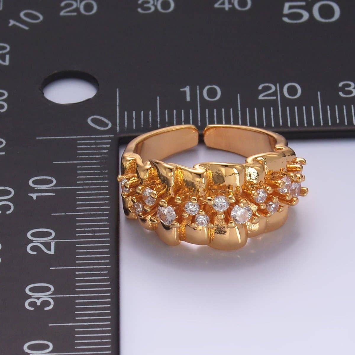 24K Gold Filled Micro Paved CZ Foil Fold Ring in Gold & Silver | O443 O444: Gold