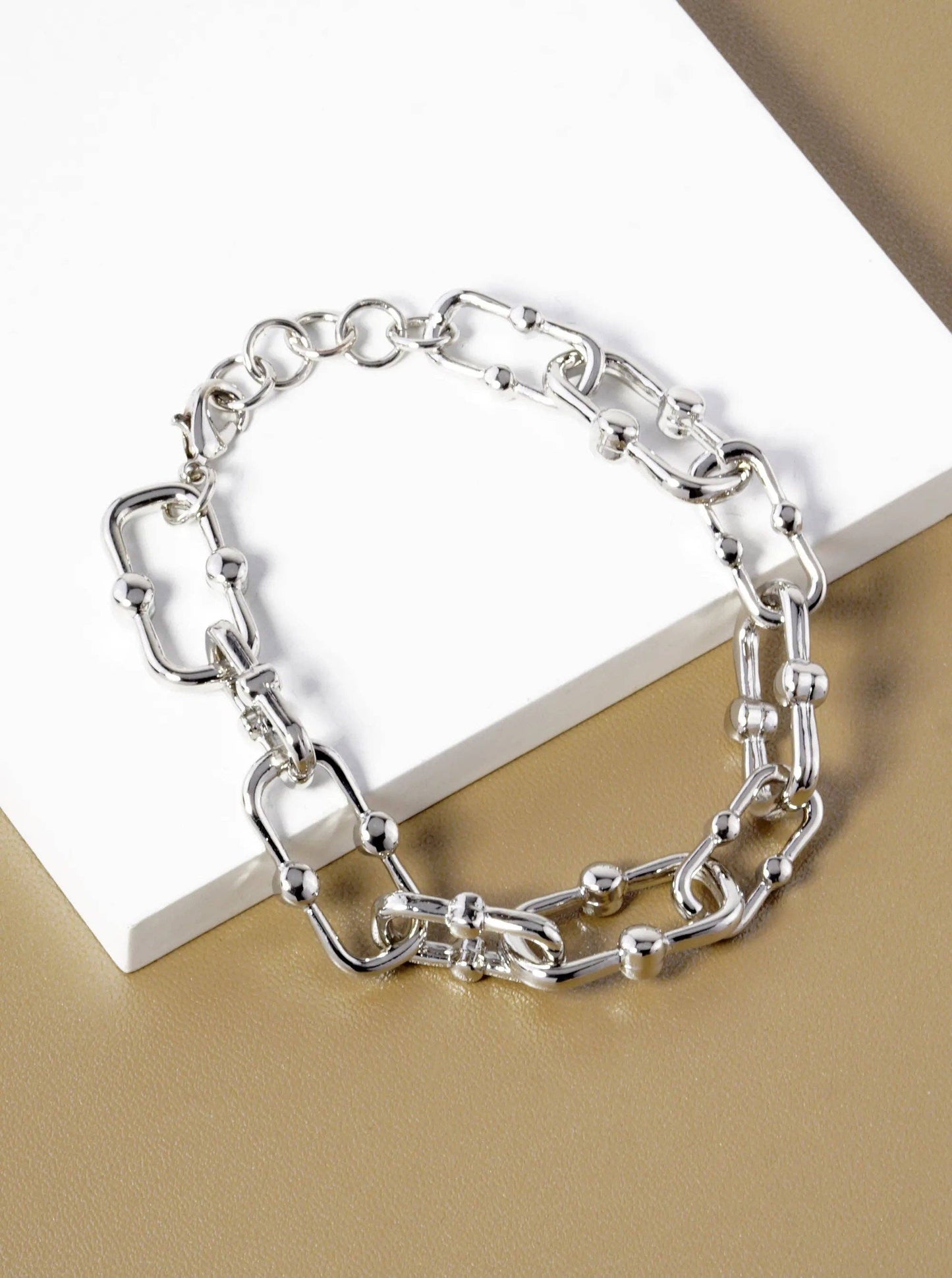 White Gold Dipped Brass Link Chain Bracelet: Gold