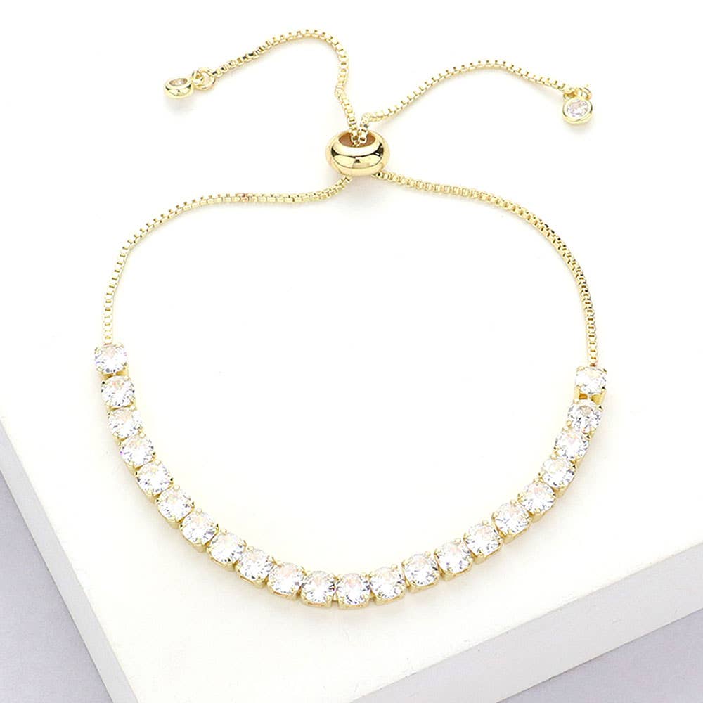 Stainless Steel Round CZ Tennis Chain Pull Tie Bracelet: Multi