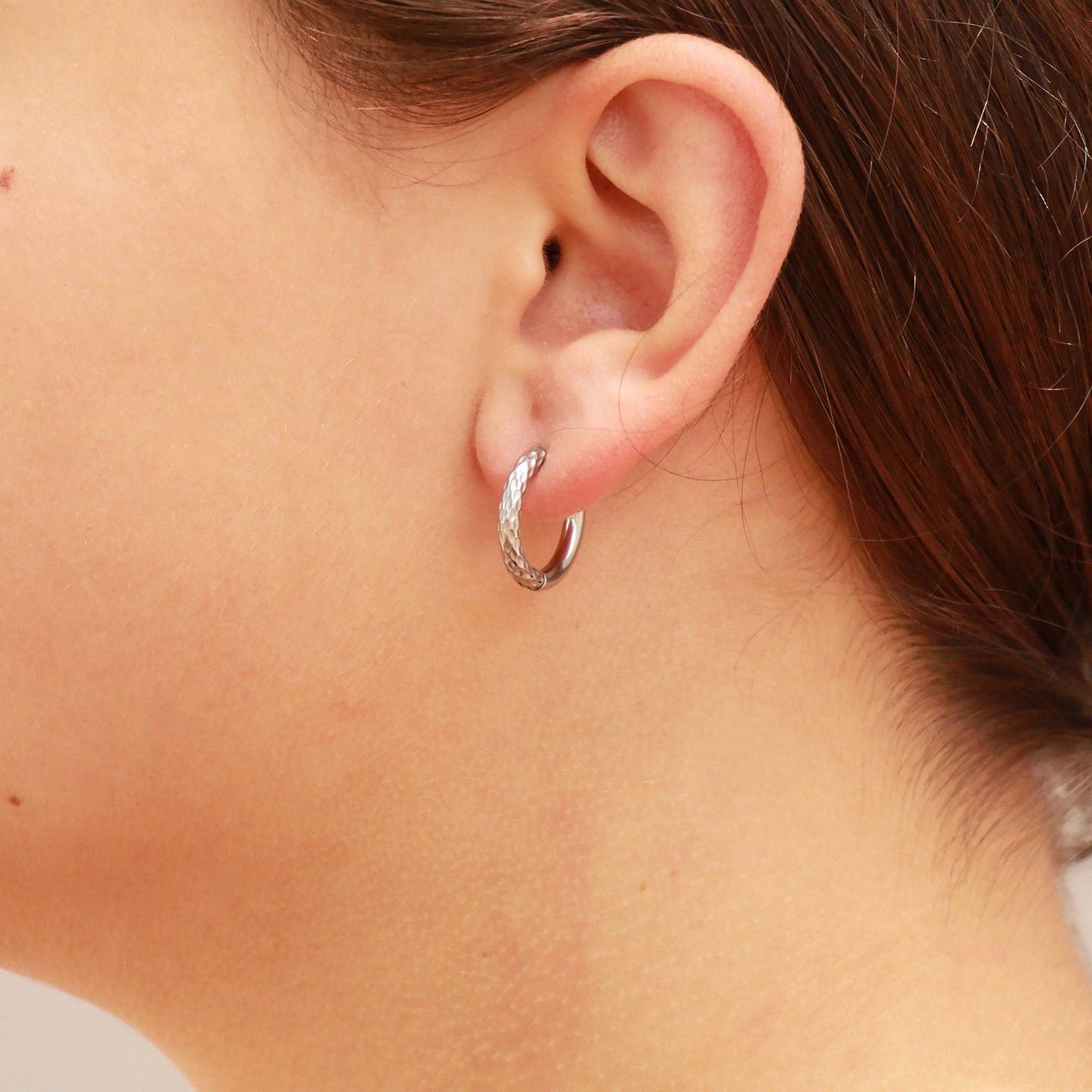 18K Gold PVD Stainless Steel Half Textured Huggie Hoop Earrings / ERJ0030: Stainless / 17mm