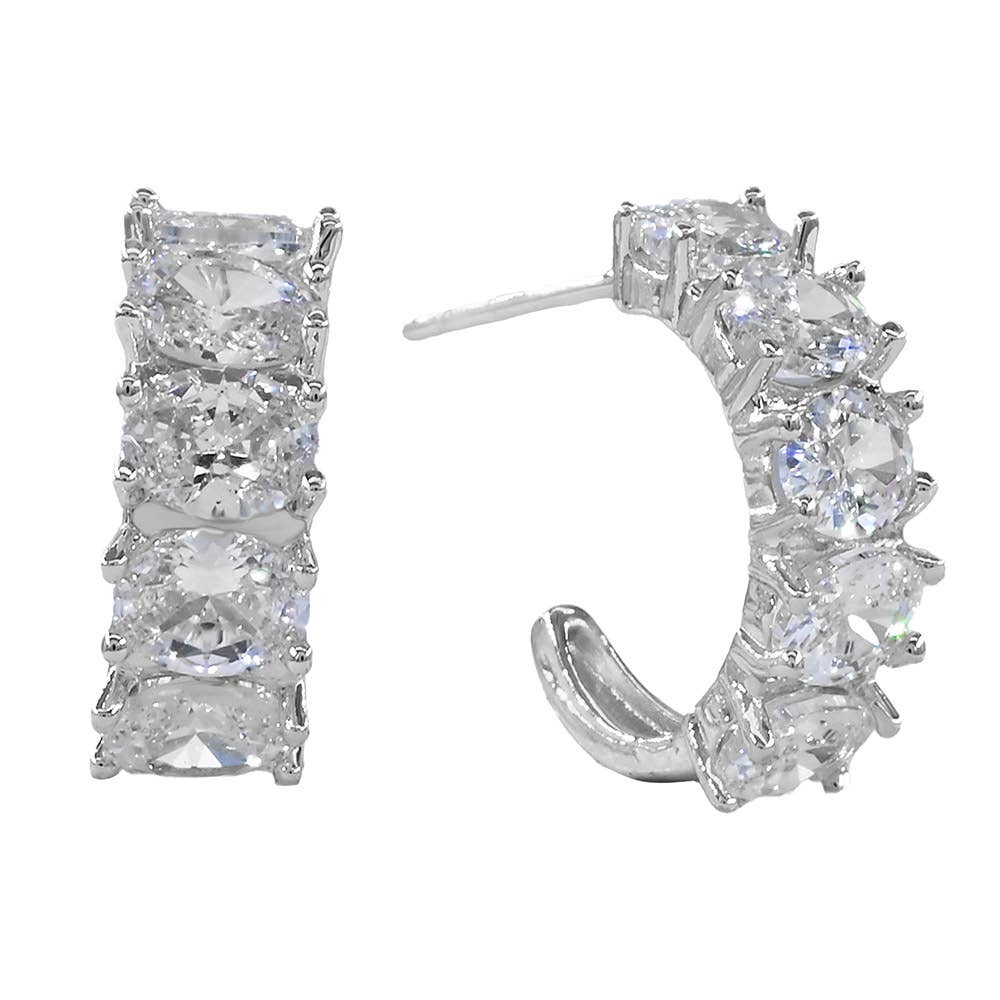 Gold Dipped Oval CZ Stone Cluster Around Mini Open Hoop Earrings: Gold