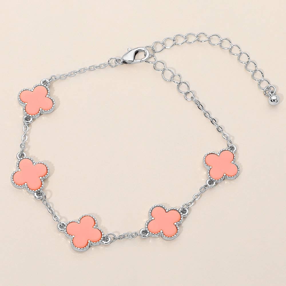 Gold Dipped Quatrefoil Link Chain Bracelet: Gold,White