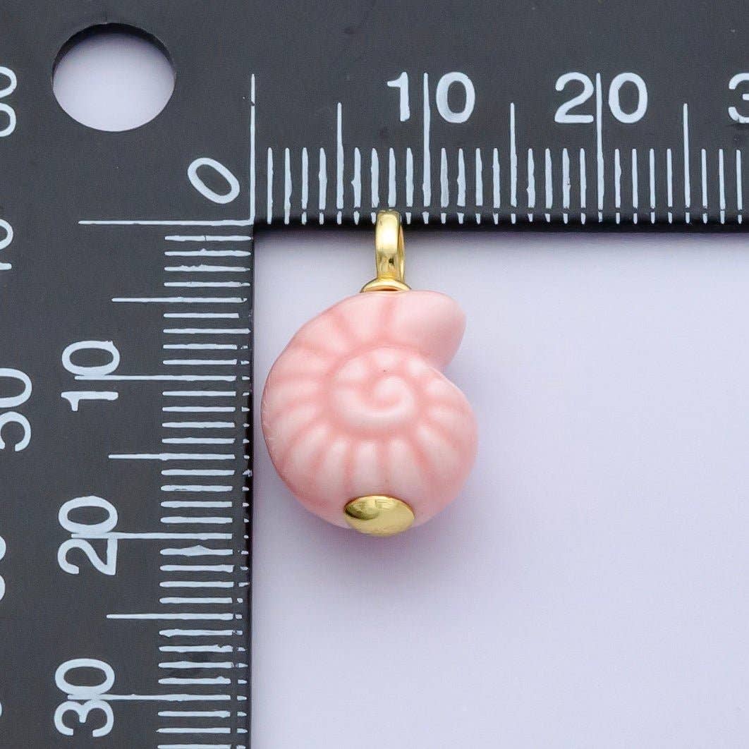 24K Gold Filled Blue, Pink Nautilus Clam Sea Shell Ceramic Drop Charm | N081: Blue