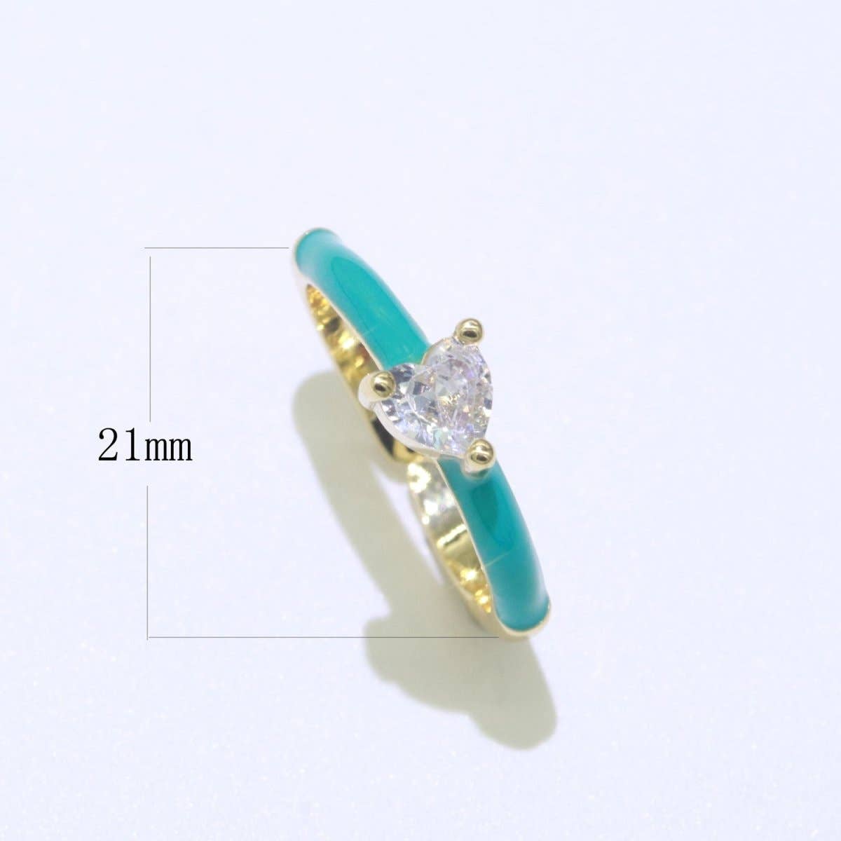 Heart Cz Ring Adjustable Gold Ring, Colorful Pastel Enamel Ring, Stackable Ring Black White Pink blue Green Ring for Women O-910~O-919: Black