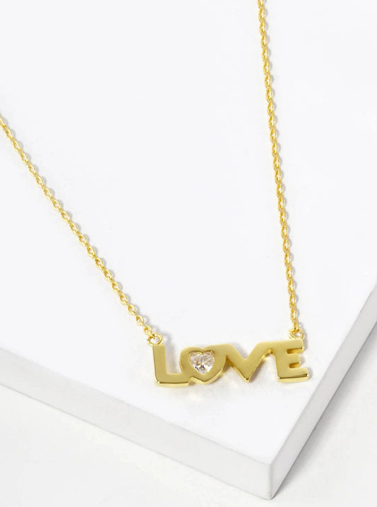 White Gold Dipped LOVE Pendant Necklace: Gold