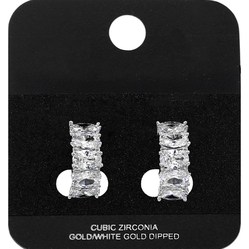 Gold Dipped Oval CZ Stone Cluster Around Mini Open Hoop Earrings: Gold
