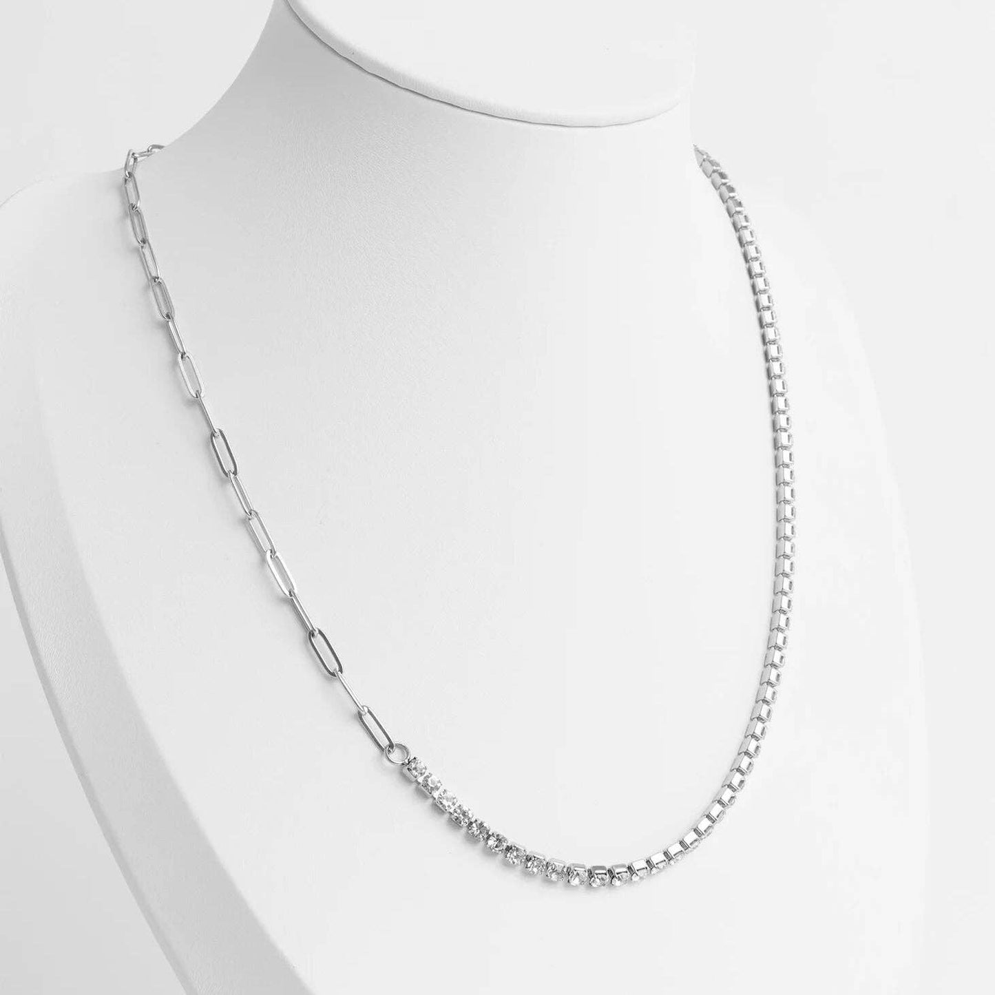 Paperclip Tennis Chain Split Necklace: Gold