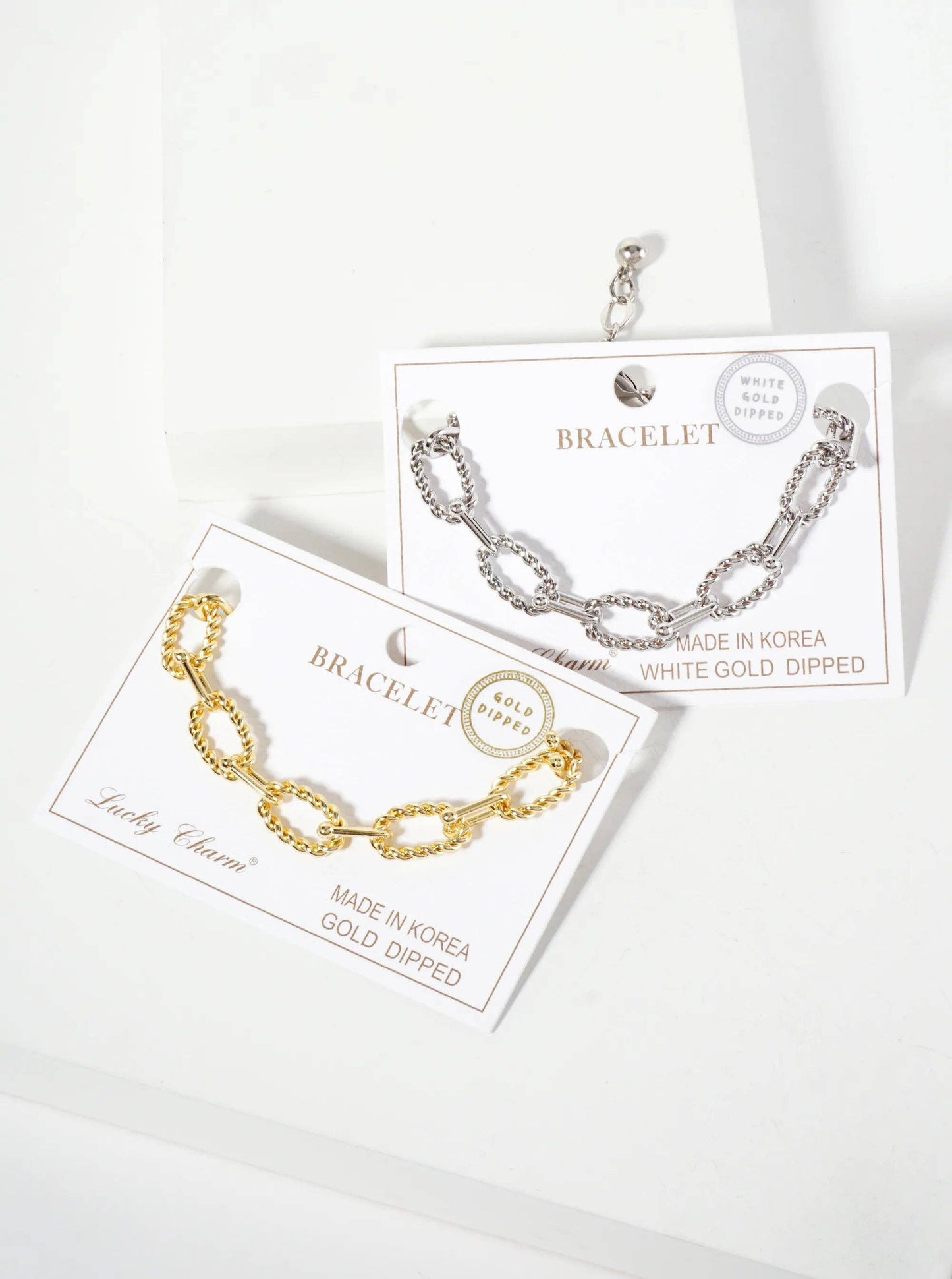 18K-Gold-Dipped Rope-Texture Polished Brass 16-11mm Chain Bracelet: Gold