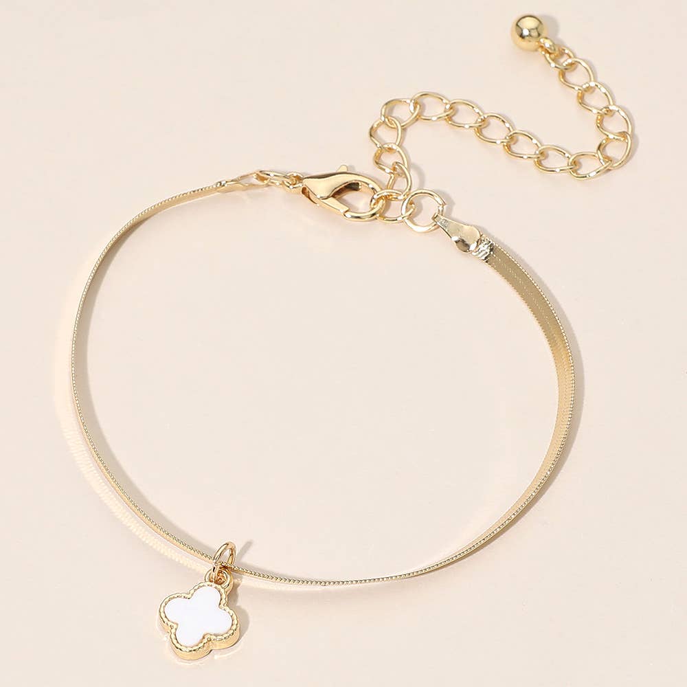 Gold Dipped Quatrefoil Charm Herringbone Chain Bracelet: Gold,Red