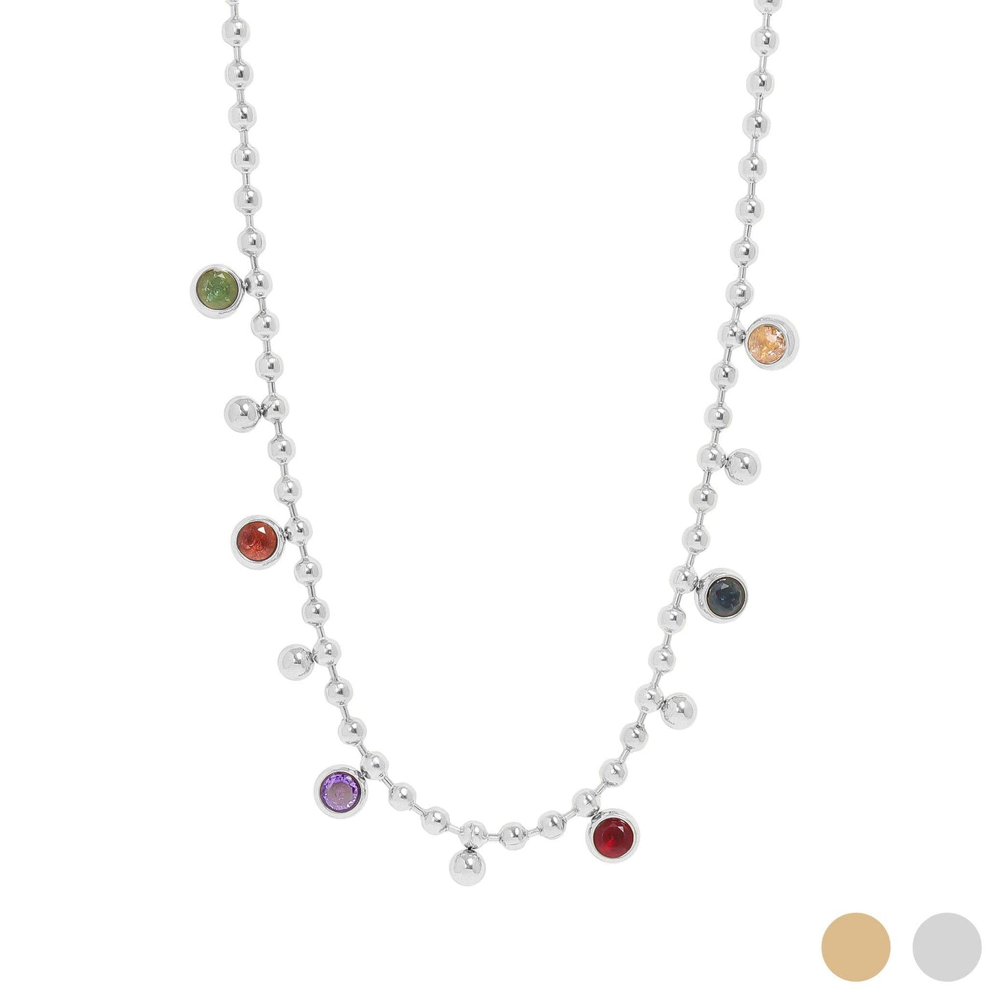 18K Gold PVD Stainless Steel Multicolor Beaded Charm Necklace: Stainless
