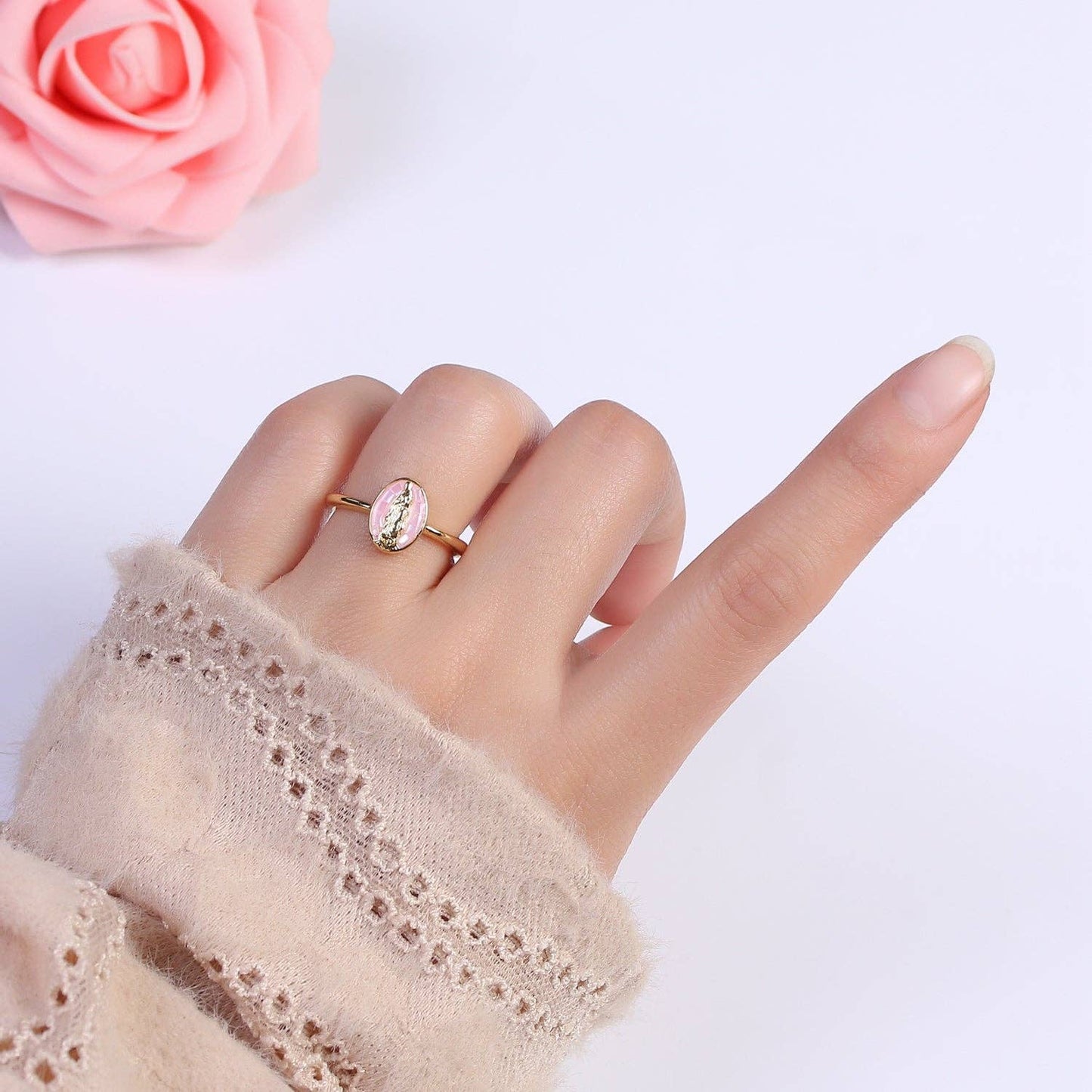 Gold Virgin Mary Ring | Religious Jewelry | Lady Guadalupe R: White