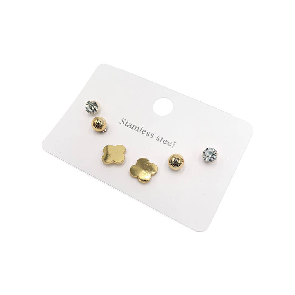 12 SET OF 3 - Stainless Steel Stud Earring Set