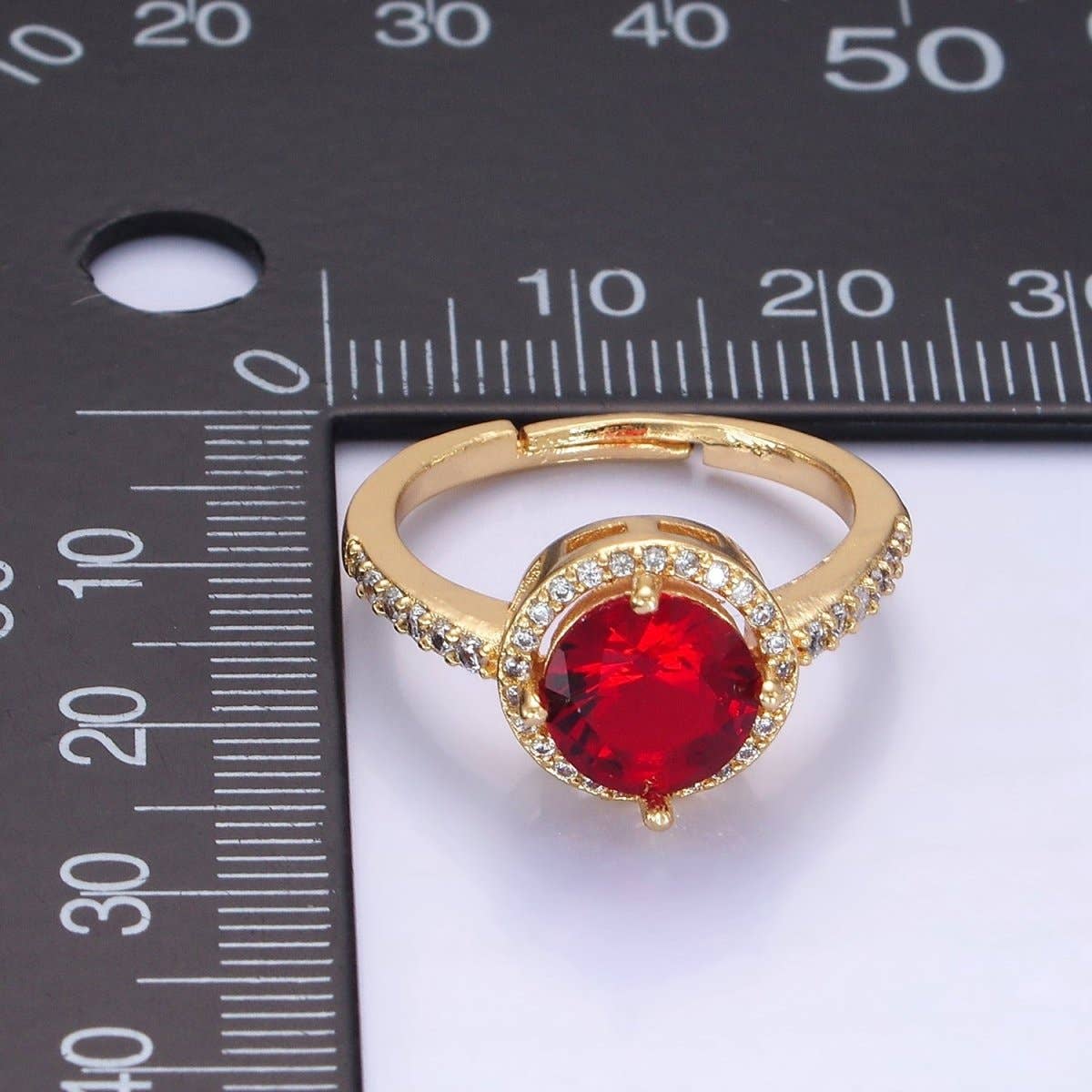 24K Gold Filled Clear, Purple, Pink, Black, Red Solitaire CZ Micro Paved Ring | O1368 - O1372: Black