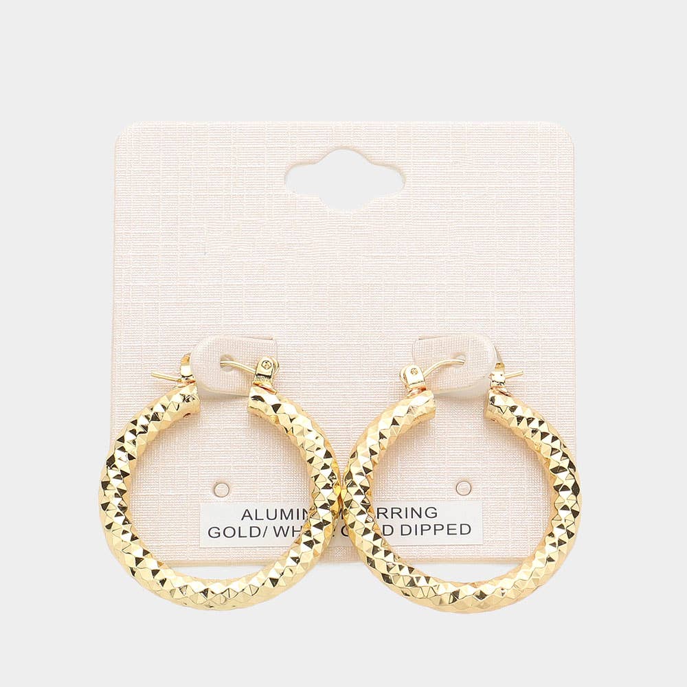 1.25" Gold Dipped Textured Aluminum Pin Catch Hoop Earrings: Gold