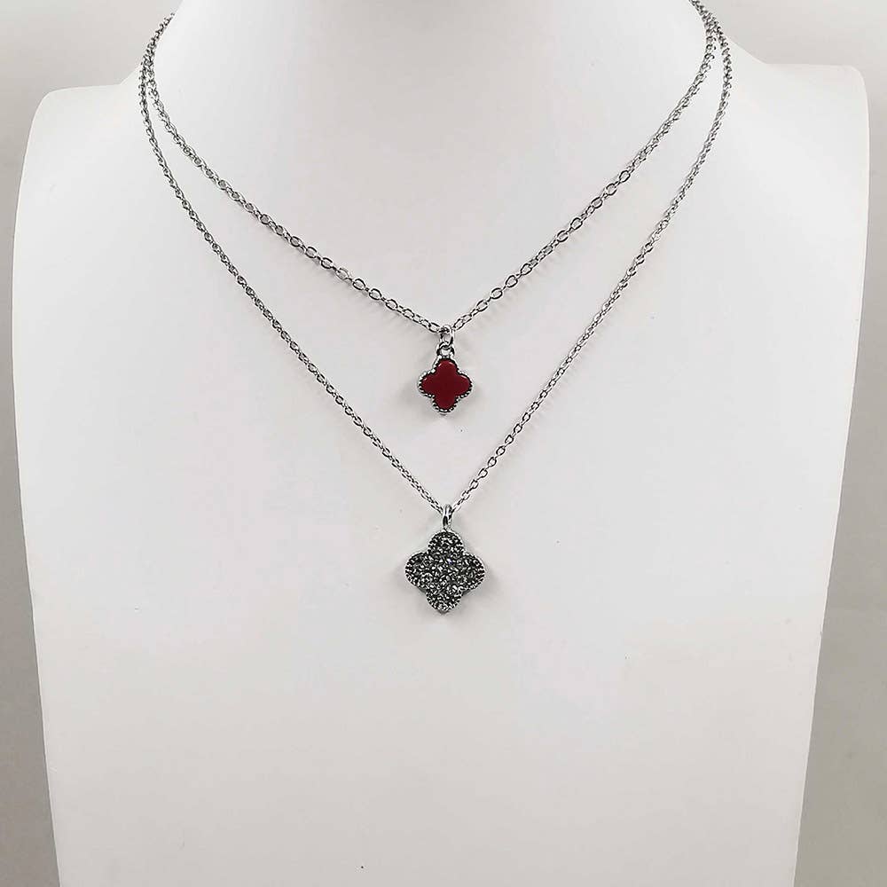 Gold Dipped Double Quatrefoil Pendant Layered Necklace: Gold,Red