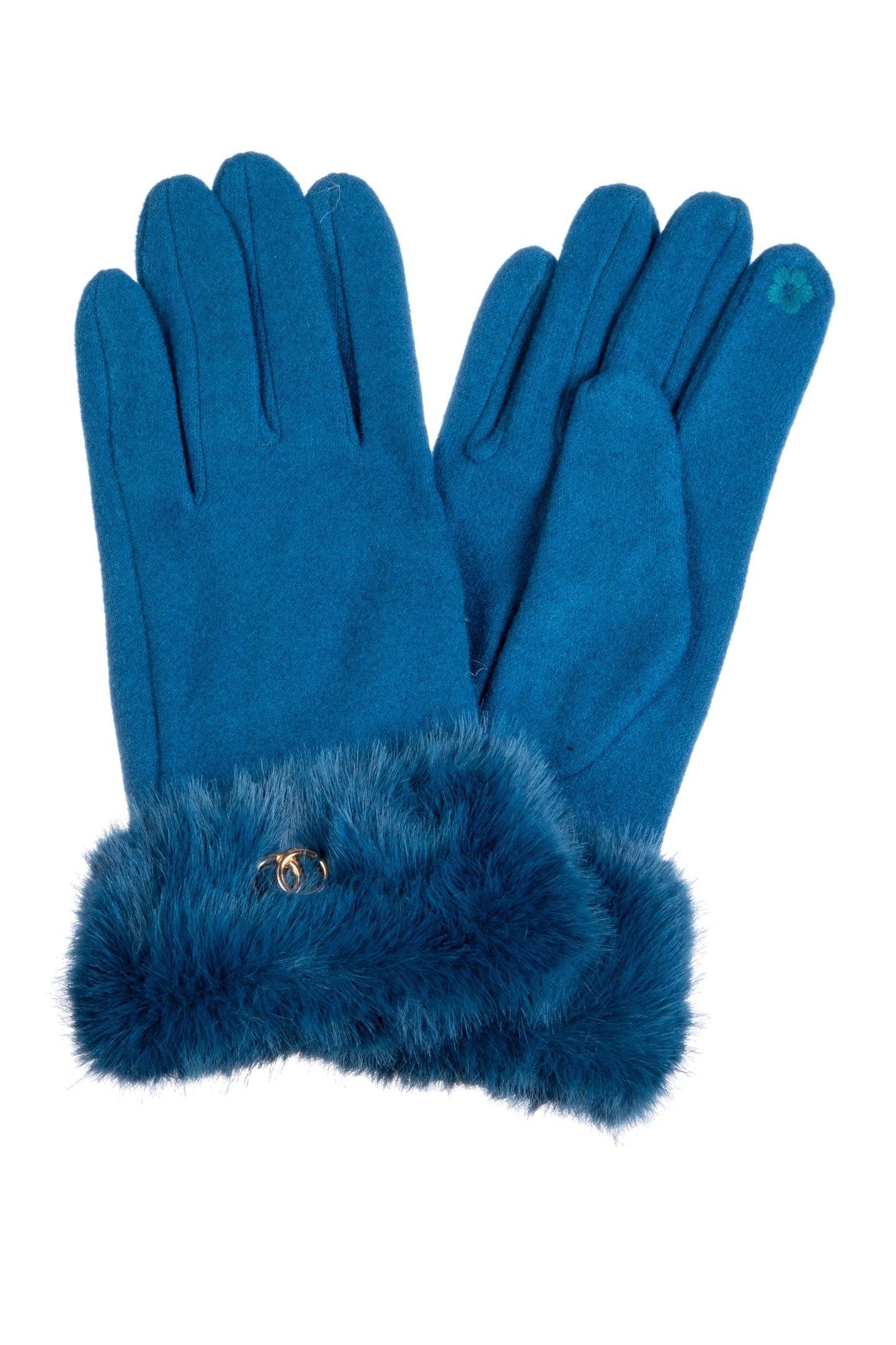 Faux Fur Touch Screen Gloves : Blue