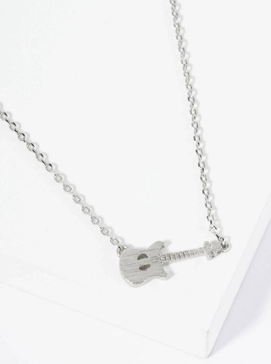 18K Gold Dipped Brass Electric Guitar Necklace: Gold