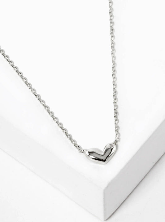 18K Gold Dipped Tiny Heart With Cz Stone Pendant Necklace: Rhodium